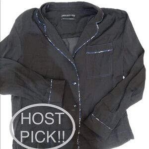 Urban Outfitters black silky long sleeve button up pajama style lingerie top PS